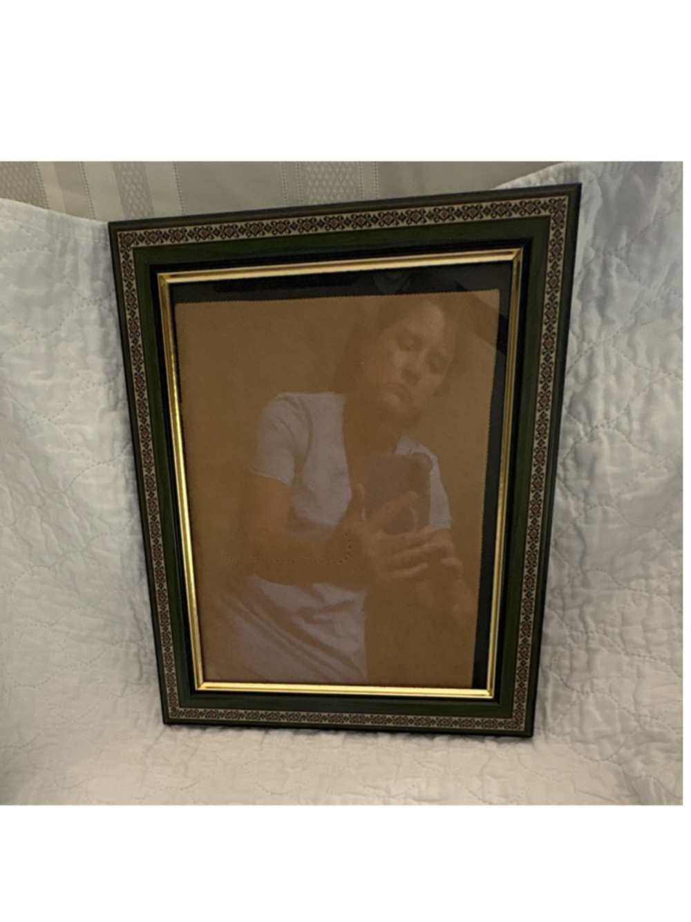 Pillsbury 8x10 Wood Floral Frame Green Gold Black Freestanding Clear Glass
